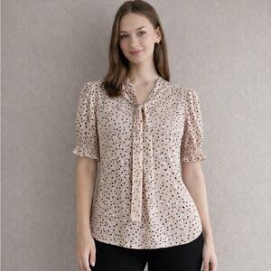 NWT Adrianna Papell Pink Dot Tie Neck Blouse
